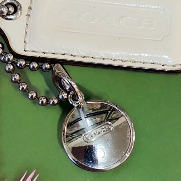 COACH Off White Leather RepTag Charm w Silver Coach Coin Charm - Picture 5 of 6